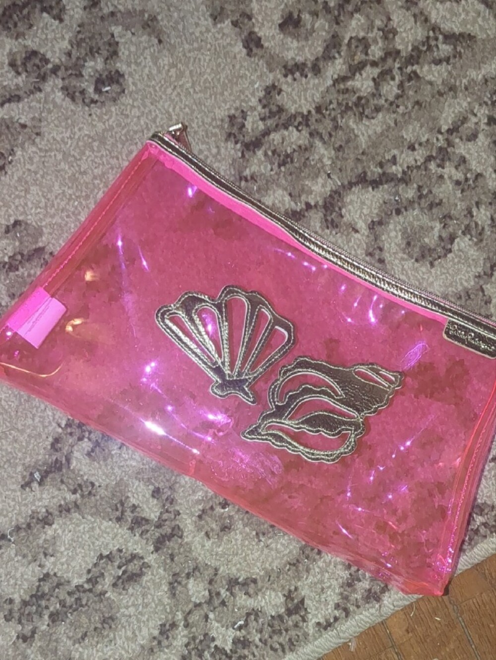 Lilly Pulitzer Hot Pink Iridescent Shell Cosmetic Pouch